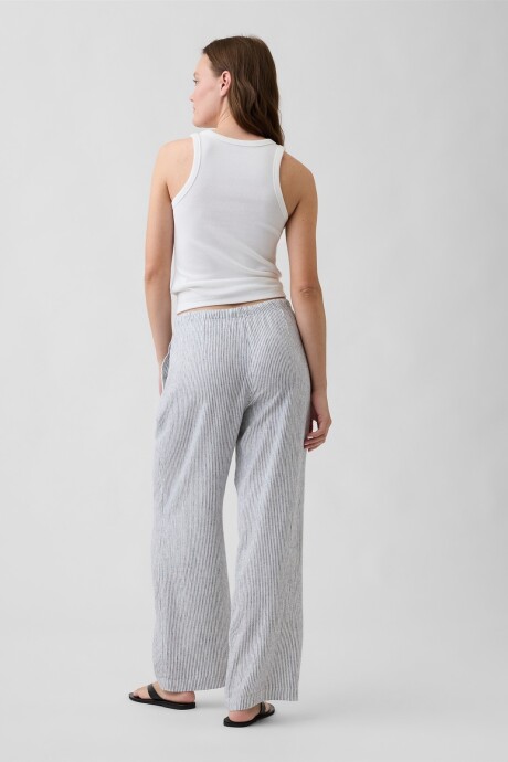 Pantalón De Lino Wide Mujer Navy Ivory Stripe