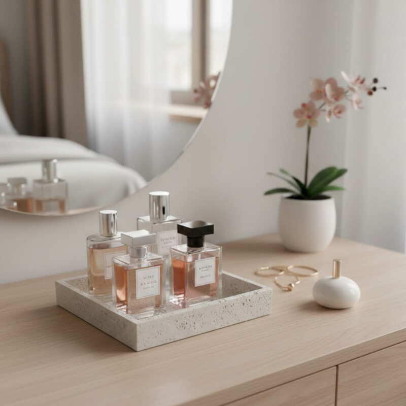 Bandeja decorativa simil piedra cementicia Cuadrada 19cm GRIS