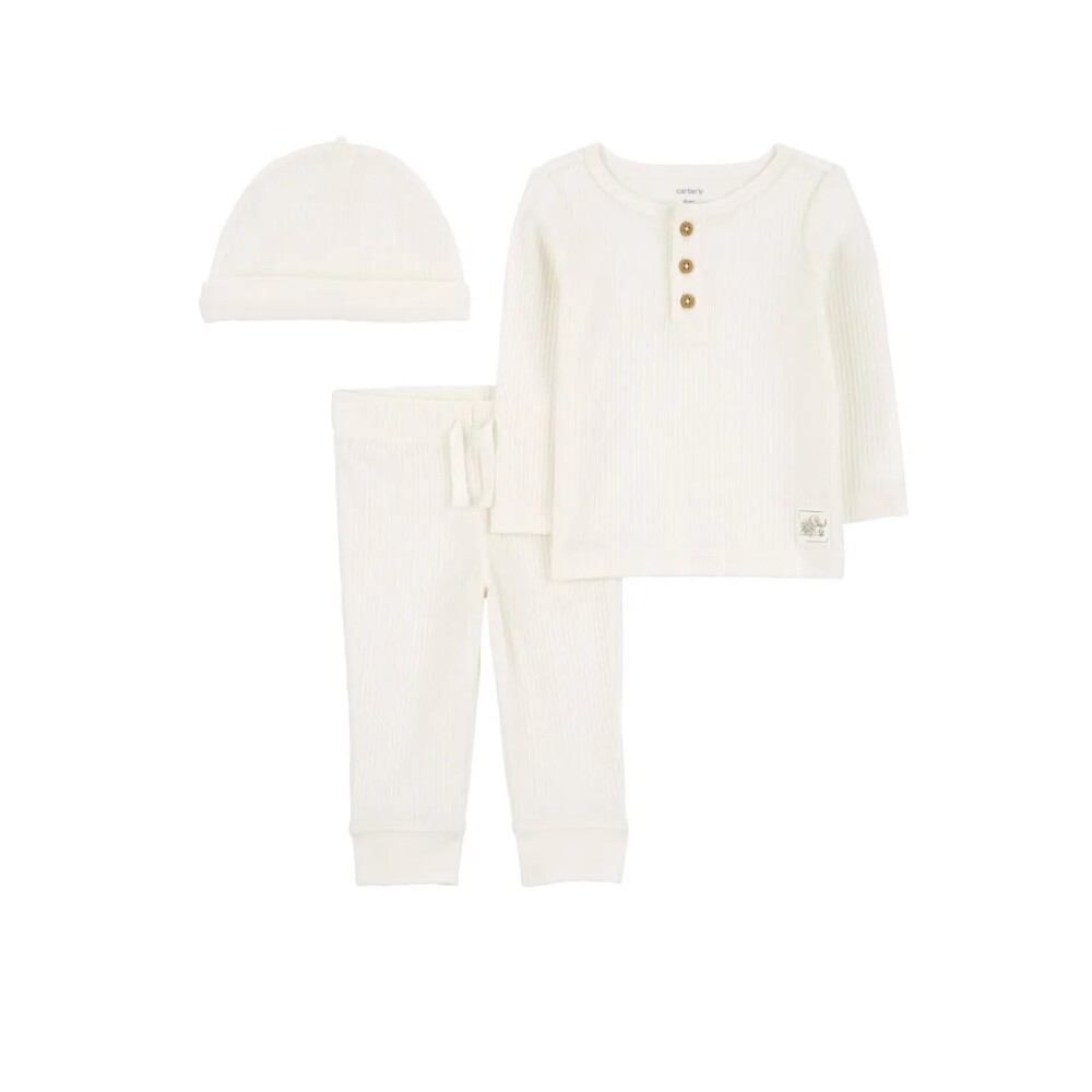 Primera Muda Carters tres piezas Remera botones Blanca Elefante