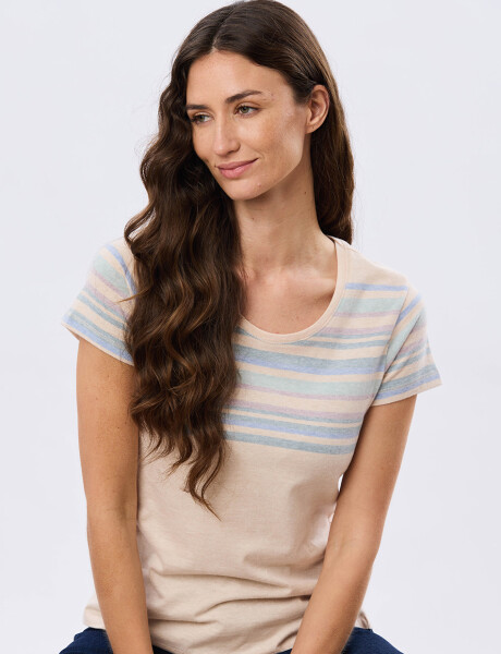 REMERA RAYADA DE ALGODÓN Beige