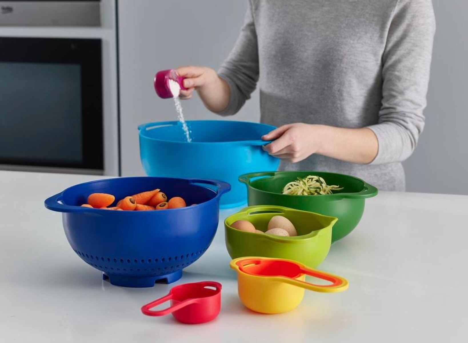 Set de 8 piezas de preparación de alimentos Joseph Joseph Duo (cuencos + colador + tazas medidoras) 