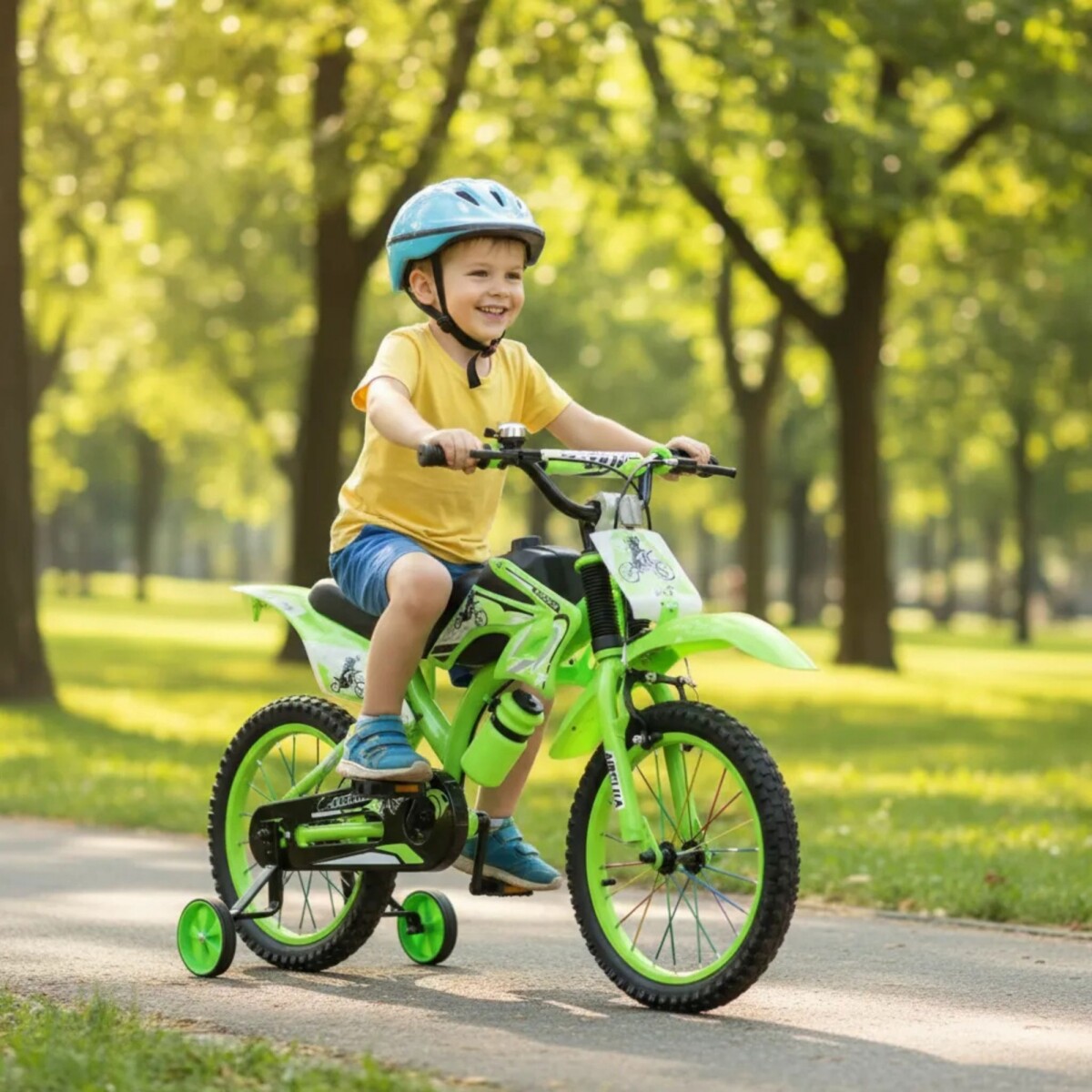 Bicicleta estilo moto con roncador rodado 16" - Verde 