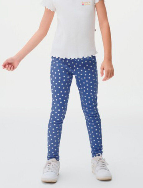 CALZA BÁSICA CON ESTAMPADO EN TELA ACANALADA AZUL