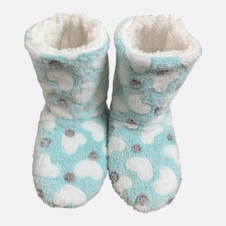 Pantufla Botín Diseño De Corazones Verde/Blanco
