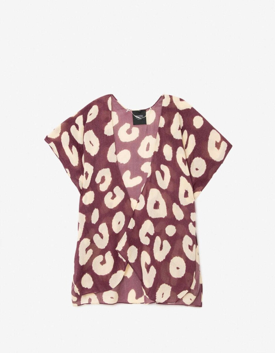 Kimono Animal Print Burgundy - Combinacion Bicolor 