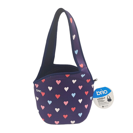 Lunchera de Neopreno Brio Lovely Bolso Térmico con Correa Azul Corazones Multicolores