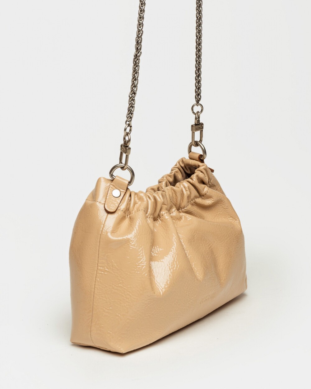 Mini Bag Gina en cuero charol arrugado Camel