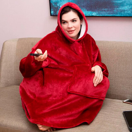 Buzo Canguro Oversize Manta Polar Afelpada Corderito Capucha Rojo