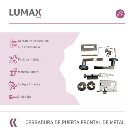 Cerradura Puerta Interior Metal Con 3 Llaves Lumax Plateado