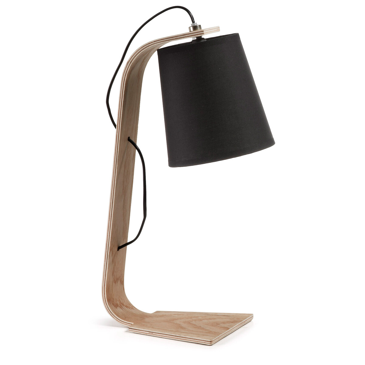 Luminaria de sobremesa Repcy de madera maciza de eucalipto - negra 