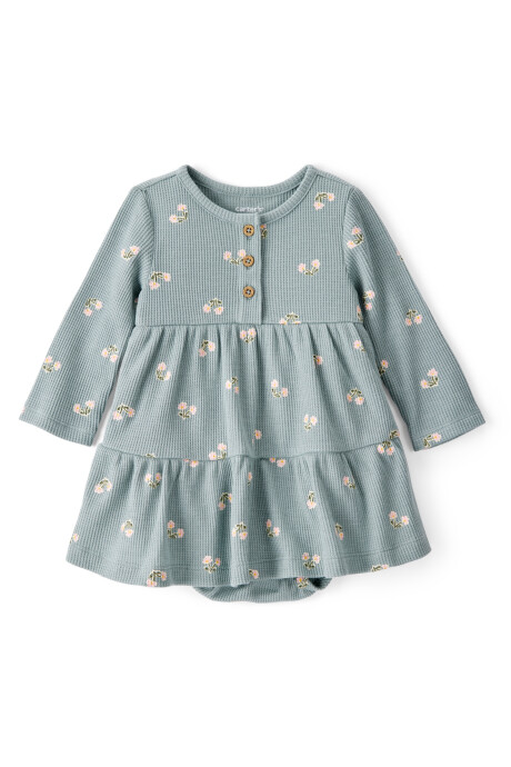 Vestido de algodón térmico, escalonado, diseño floral Sin color