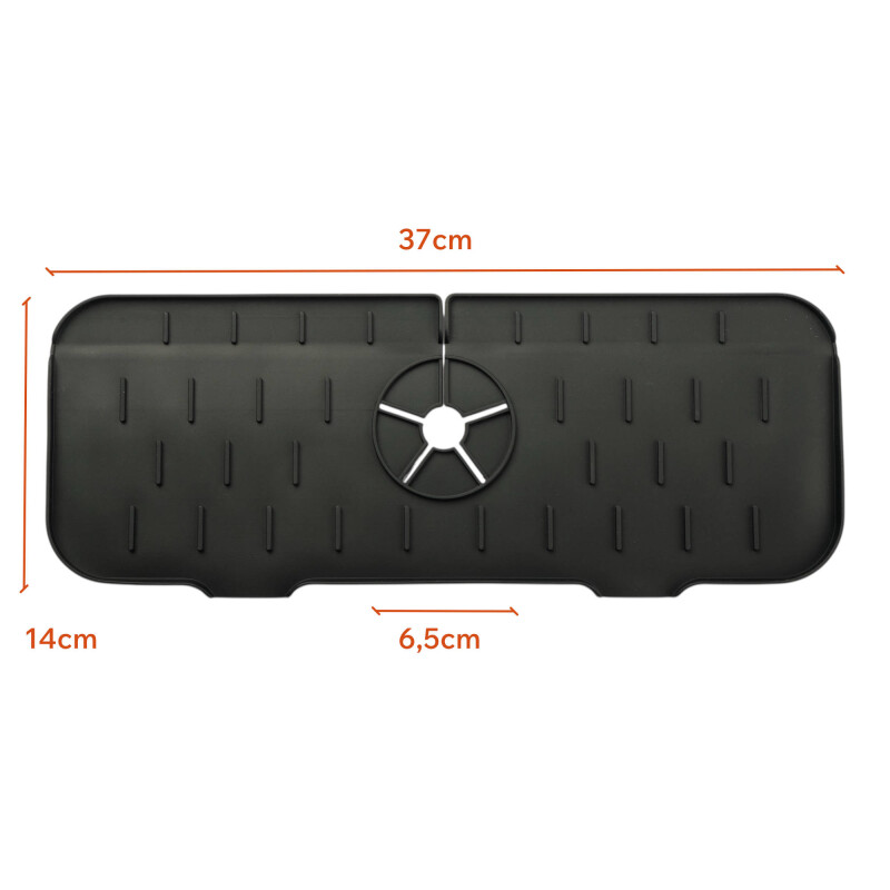 Alfombrilla silicona antisalpicaduras grifo cocina 37 cm x 14 cm Negro