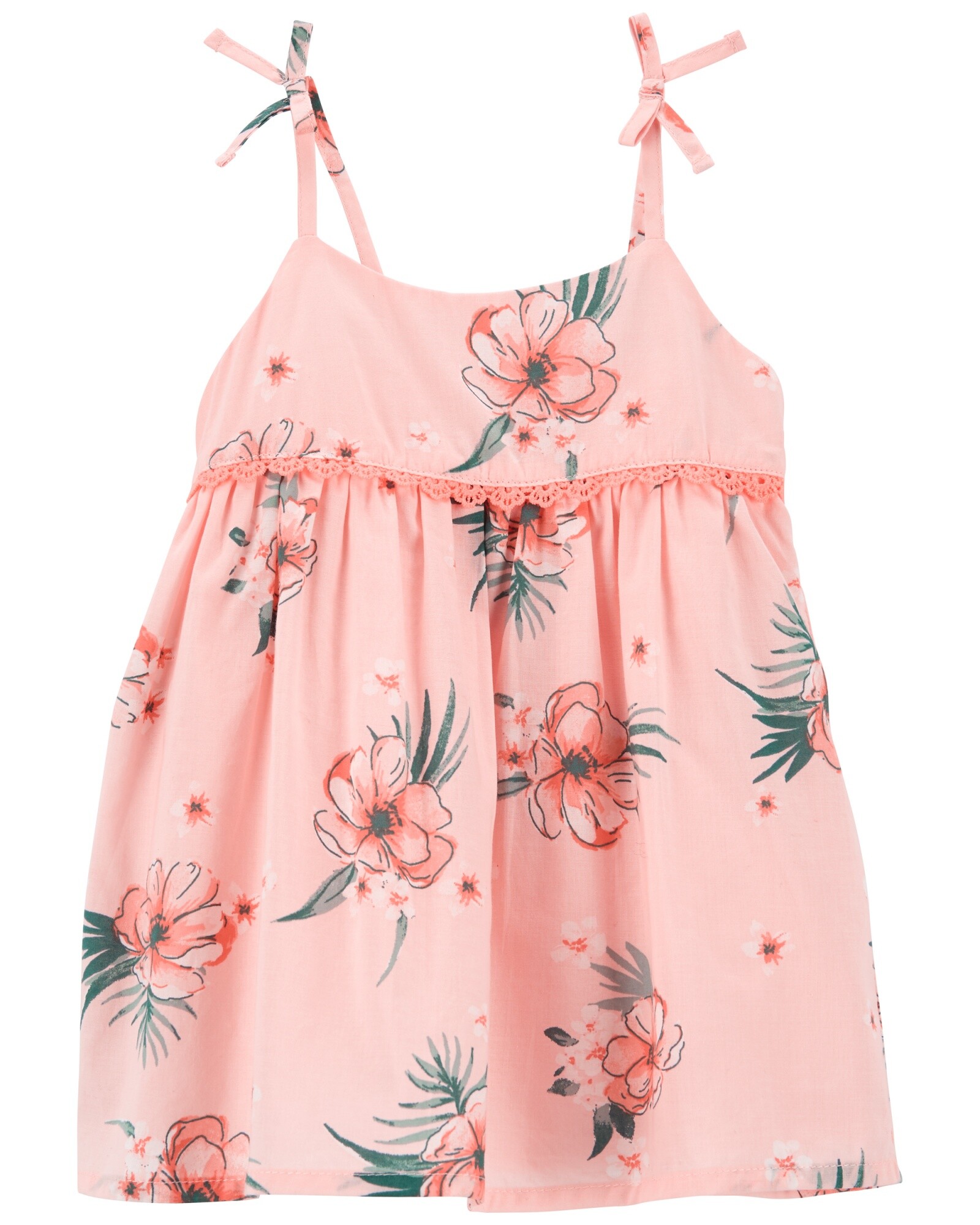 Vestido de algodón con broderie, diseño floral. Talles 3-24M Sin color