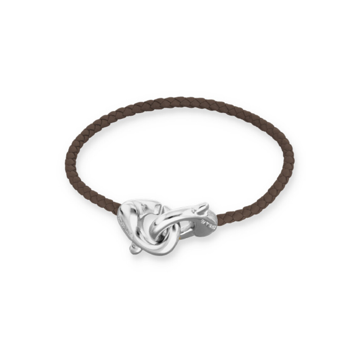 PULSERA DE CUERO MARRÓN CON MOSQUETÓN ENTRELAZADO BAÑADO EN PLATA - Pulsera 