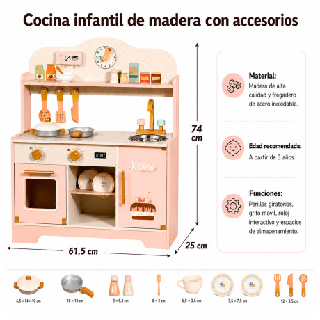 Cocina Infantil De Madera Accesorios Didáctica Duradera Rosa