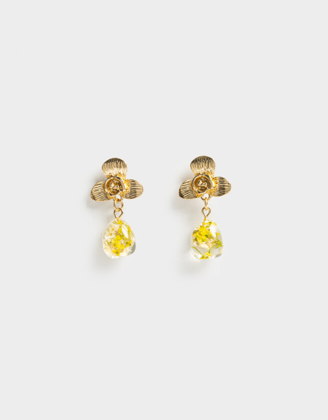 Aros Colgantes Cortos Flores atrapadas Aros - Dorado