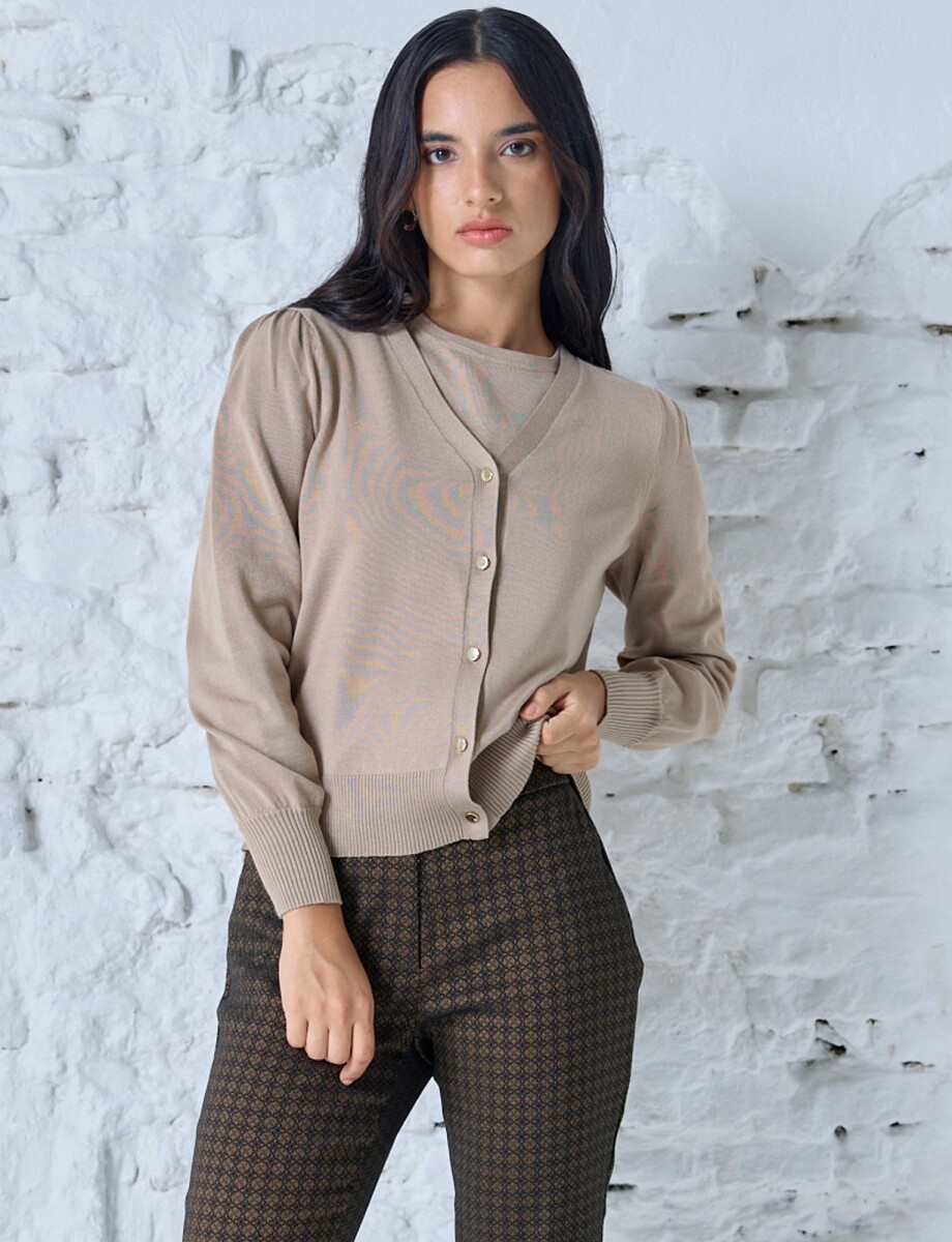 Cardigan Basico Boton Metal - Khaki 