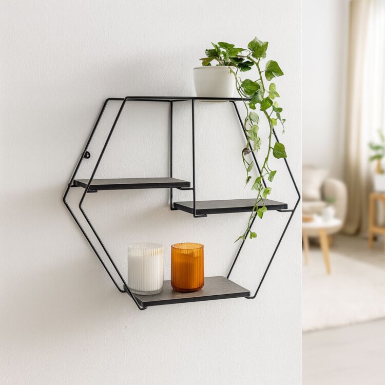 ESTANTE GEOMÉTRICO HEXAGONAL NEGRO