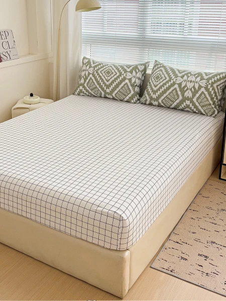 JUEGO DE SÁBANAS SOMMIER ROMBOS BLANCO