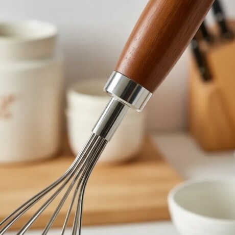 Batidor Manual de Acero Inoxidable con Mango de Madera 28cm Batidor Manual de Acero Inoxidable con Mango de Madera 28cm