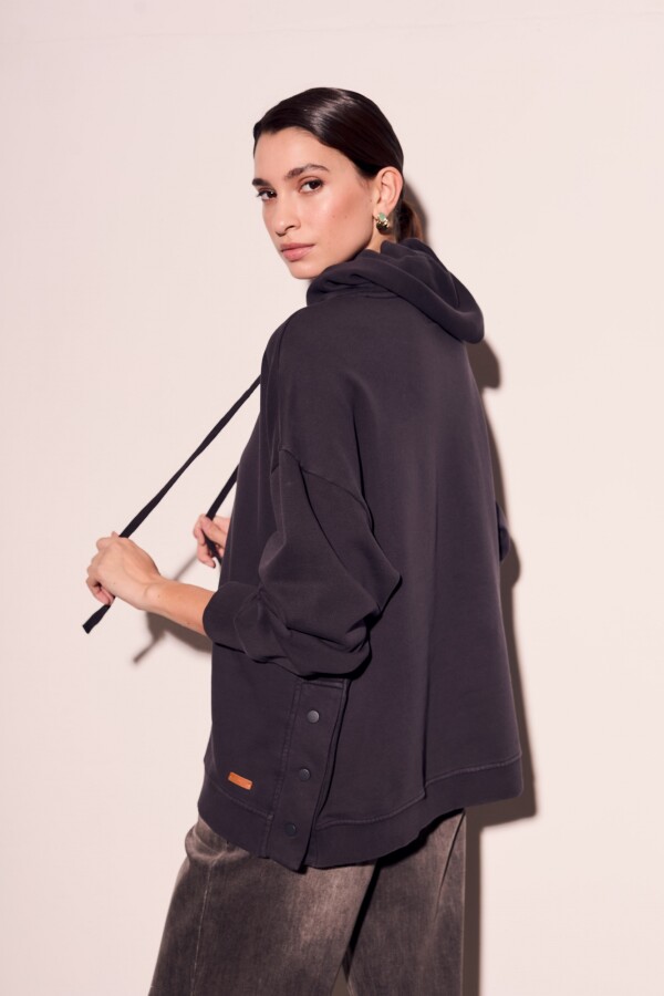 Sweater Capucha Lavado Negro Lavado