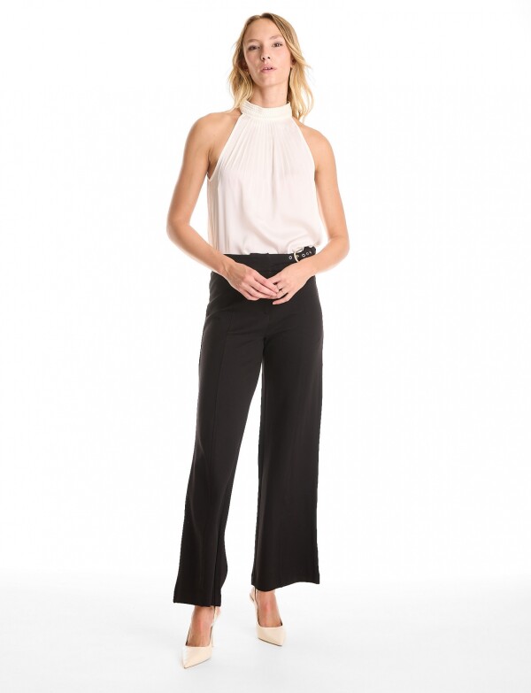 Pantalon Wide Leg Pretina Prolongada NEGRO