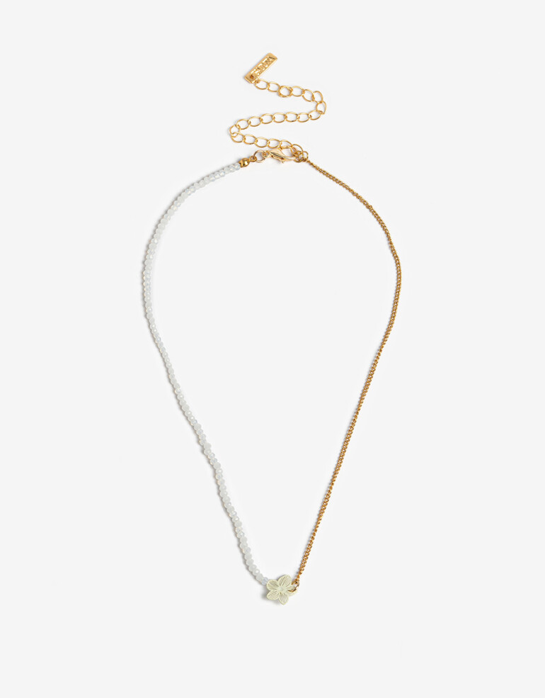 Collares Cortos Color Collar Corto Beads Glass Y Flor - Dorado Oro Amarillo