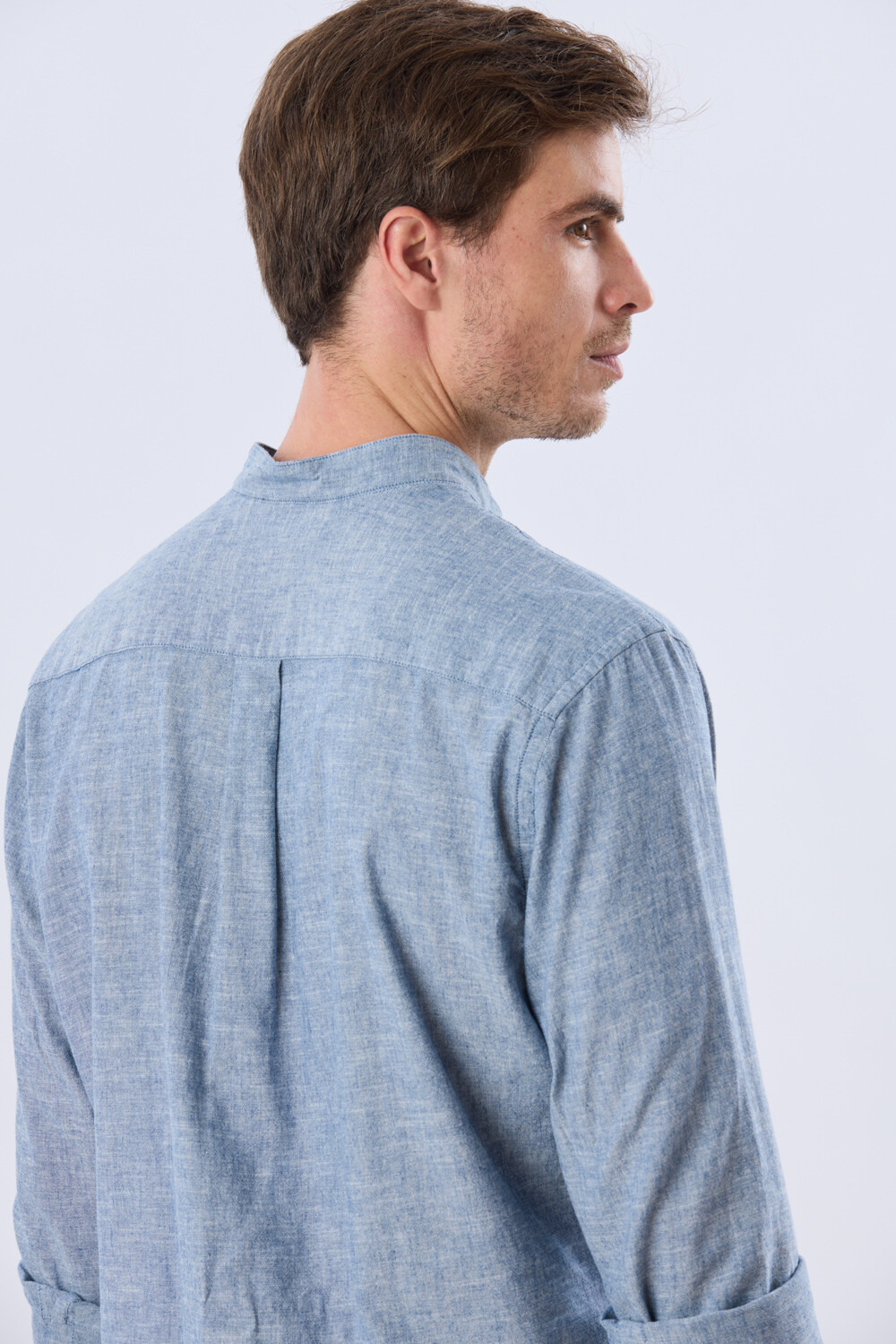 CAMISA LISA DE LINO CUELLO MAO Denim
