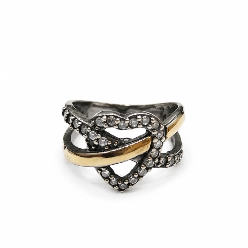 Anillo corazón al centro entrelazado plata y oro Anillo corazón al centro entrelazado plata y oro