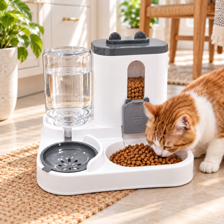 Plato Bebedero Dispensador 2En1 Alimento Agua 0,8L Mascotas Gris