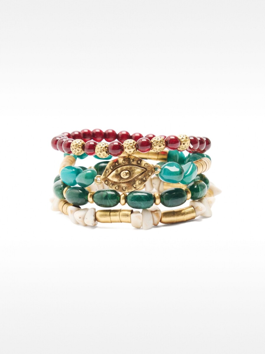 Set De Pulseras Efecto Piedra - multicolor 