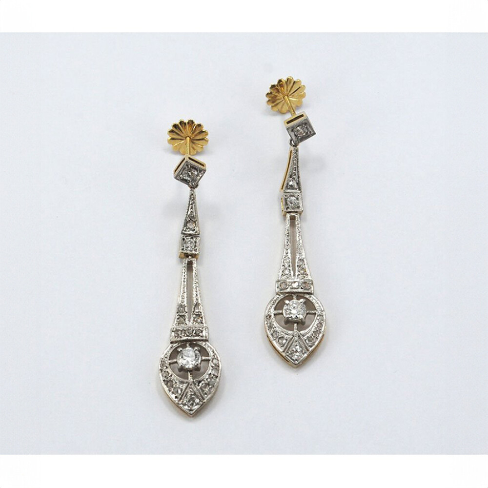 Caravanas Antiguas Oro 18K, Platino Brillantes Y Diamantes Caravanas Antiguas Oro 18K, Platino Brillantes Y Diamantes