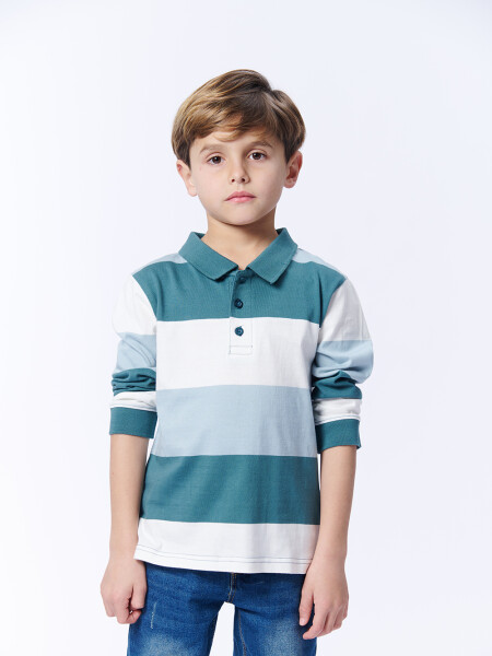 REMERA Manga larga POLO RAYAS Verde, Celestes Y Crudo