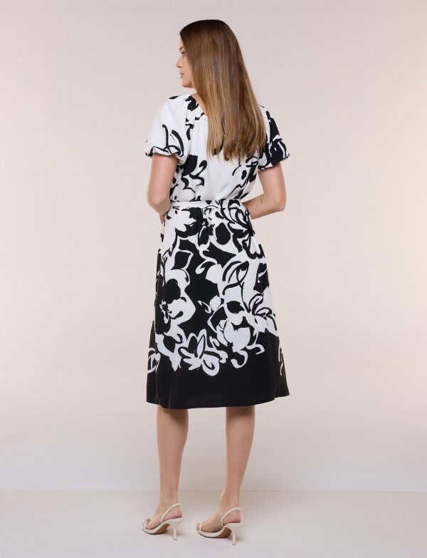 Vestido Midi Con Mangas Balloon NEGRO/CRUDO