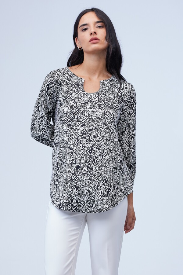 Blusa Keyhole NEGRO/BLANCO