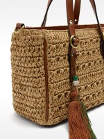 Bolso Tote Efecto Rafia Con Bandolera natural
