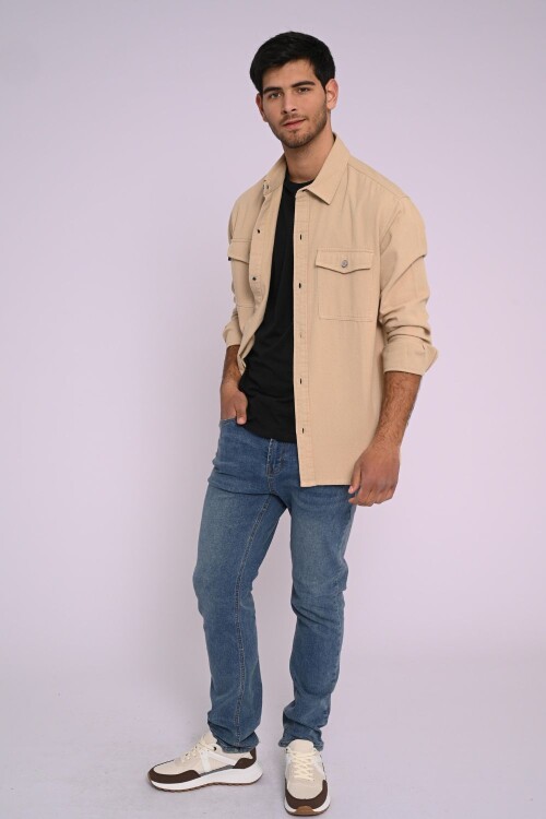 Sobrecamisa de gabardina Beige