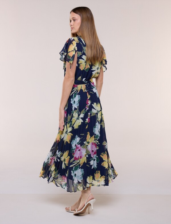 Vestido De Gasa Plisado AZUL/MULTI