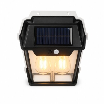 FAROL DE PARED CON DOBLE LED Y CARGA SOLAR NEGRO FAROL DE PARED CON DOBLE LED Y CARGA SOLAR NEGRO