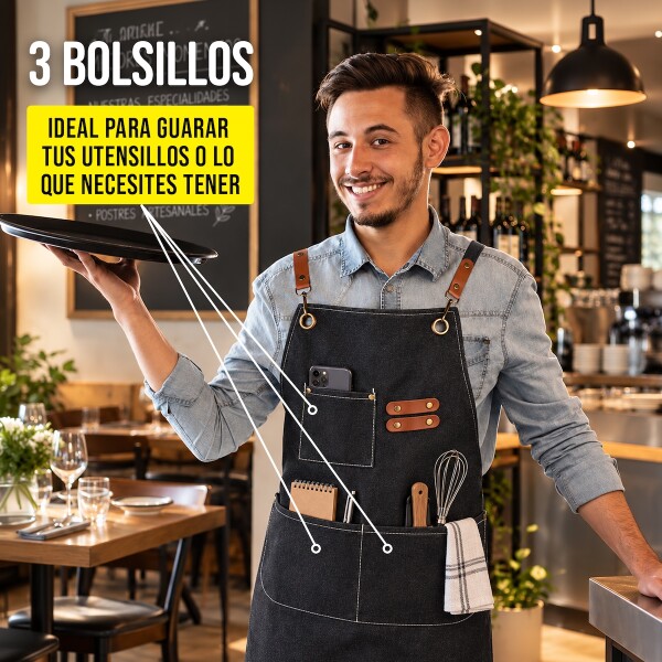 Delantal Gastronómico Unisex Jean Cocina Barbería Asado Chef IMBACK Color Negro Delantal Gastronómico Unisex Jean Cocina Barbería Asado Chef IMBACK Color Negro