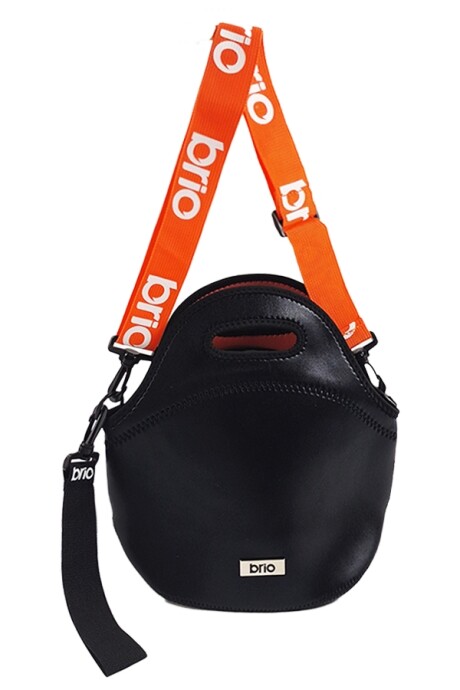 Lunchera Neopreno brio big bro Metalizada Con Correa Ajustable Negro y naranja