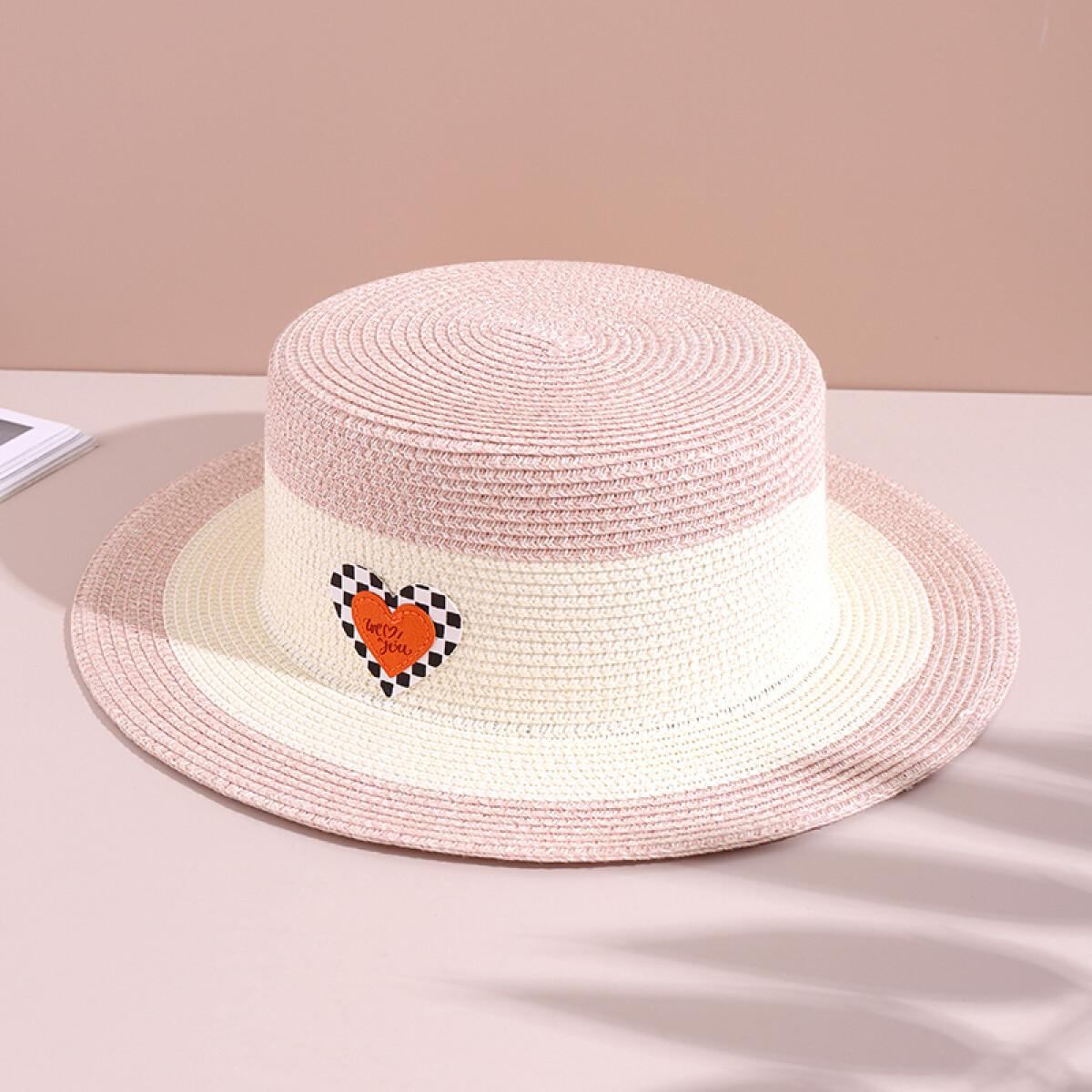 Sombrero De Paja Combinado - Rosa/blanco 