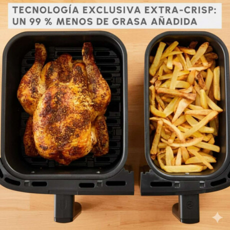 Freidora De Aire Moulinex Dual Easy Fry & Grill Doble Canasto Acero Inoxidable 83 Lts 2700W