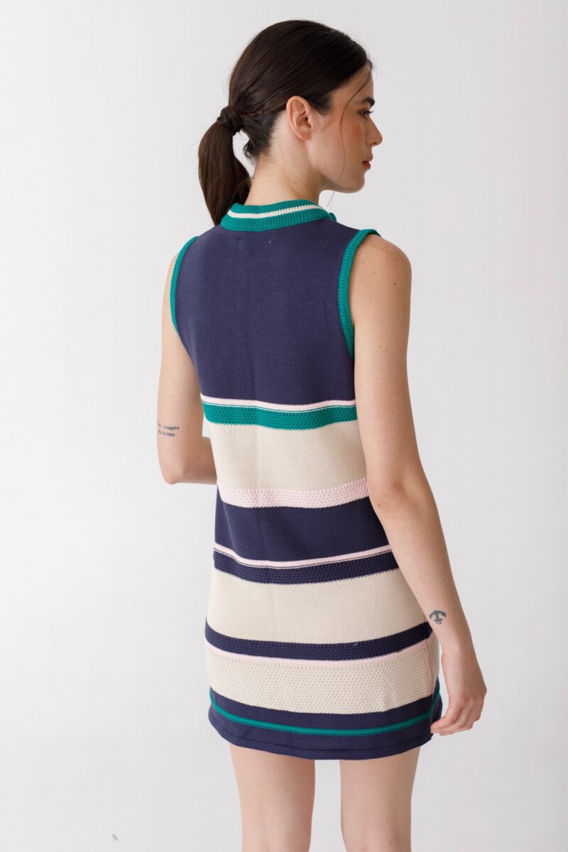 VESTIDO ZIP KNIT Azul Y Verde