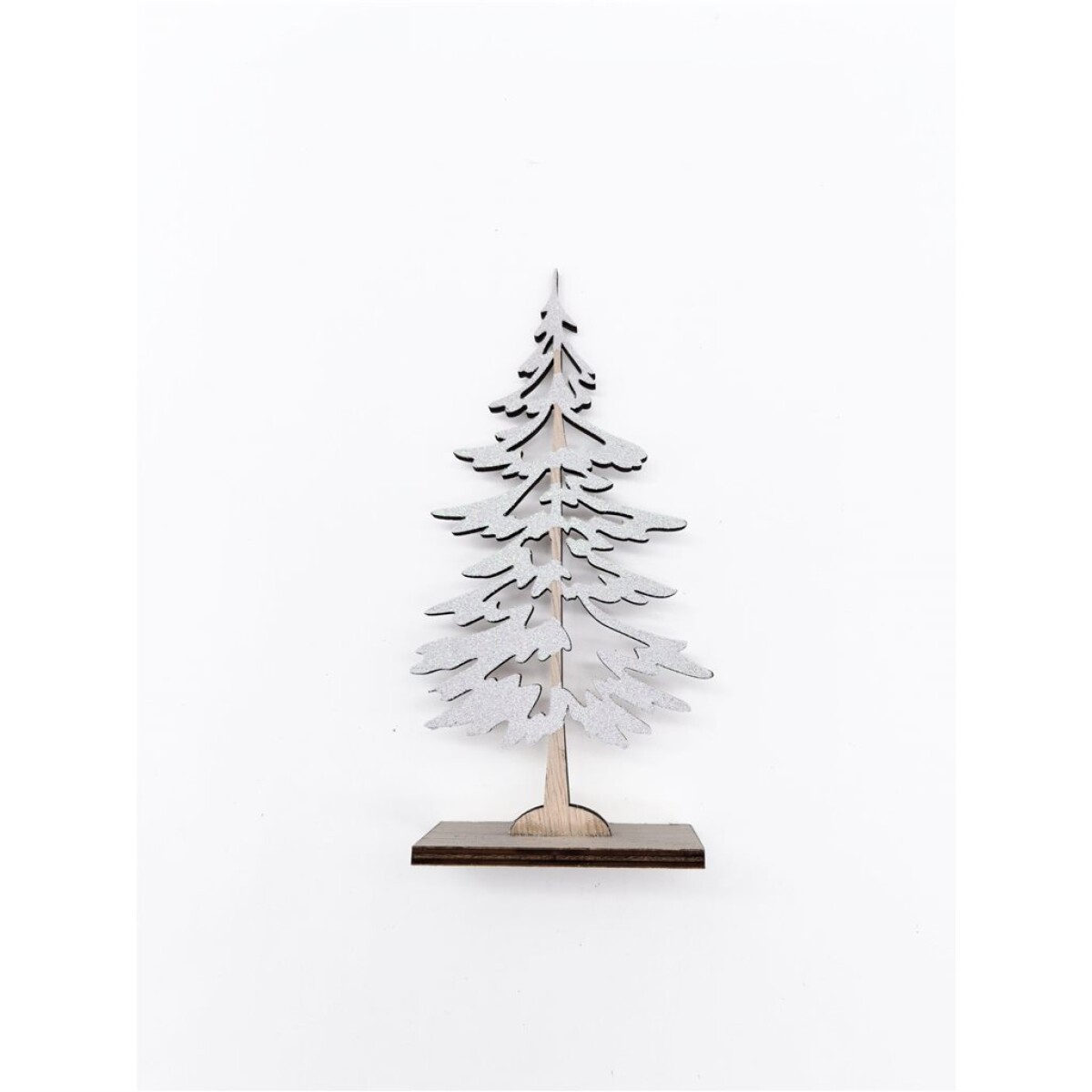 ADORNO ARBOL CALADO MADERA C/GLITTER BLANCO 16CM 