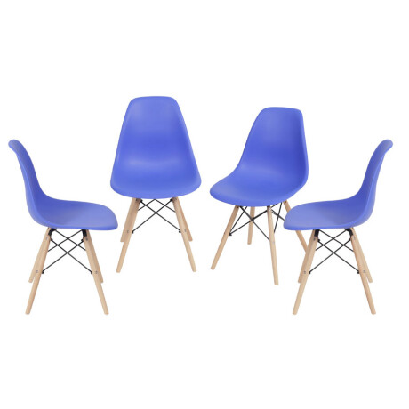 Kit x4 Silla Eames DKR Base En Madera Azul