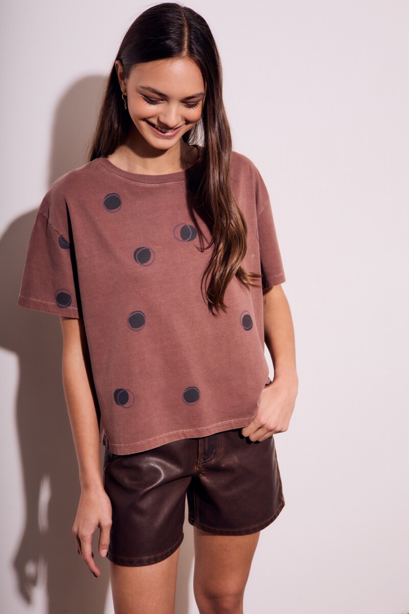 Remera Algodon Lunares Marron Marron