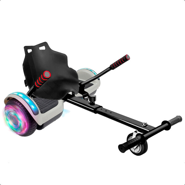 Combo De Skate Eléctrico 6.5" Con Luces Y Bluetooth + Asiento Para Hoverboard BLANCO
