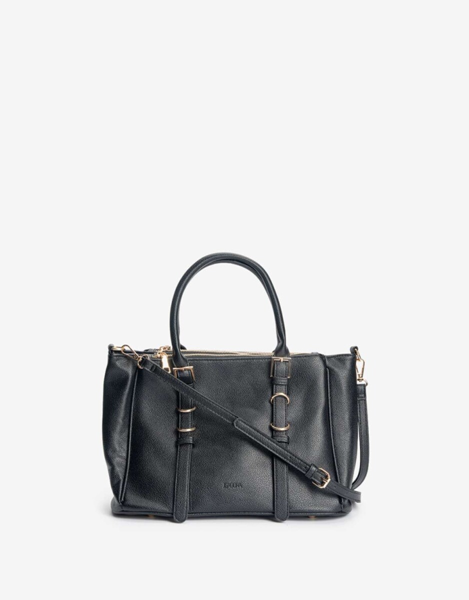Cartera City Con Doble Asa De Mano Y Detalles De Hebillas - Negro 