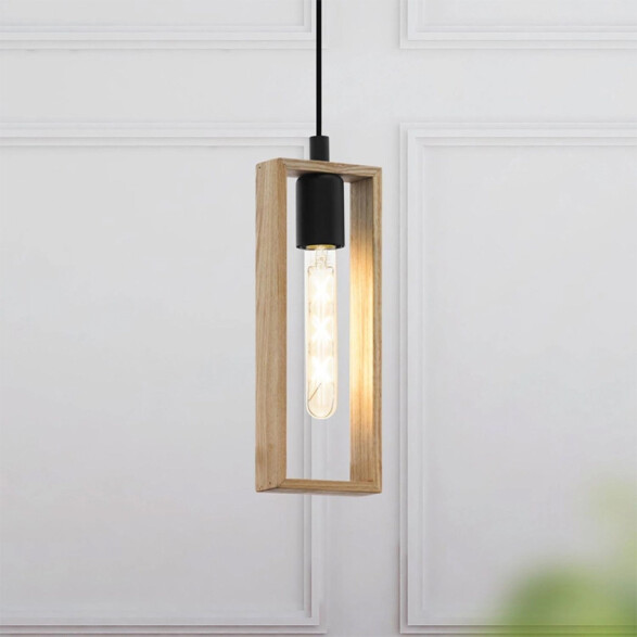 Lámpara colgante E27 rectángulo d/madera LITTLETON EG6242